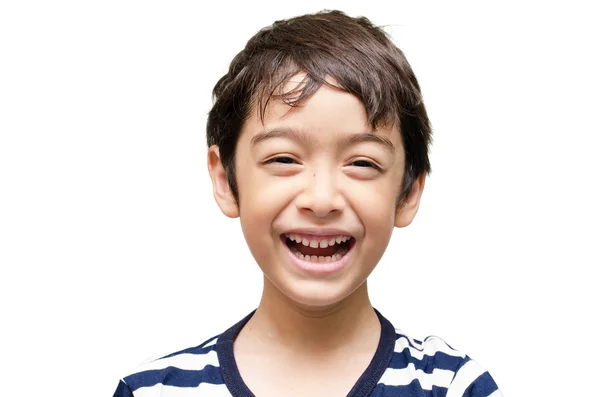 Gelukkig jongetje lachen kijken camera portret — Stockfoto