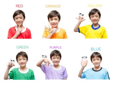 Color kid hand sign language on white background clipart