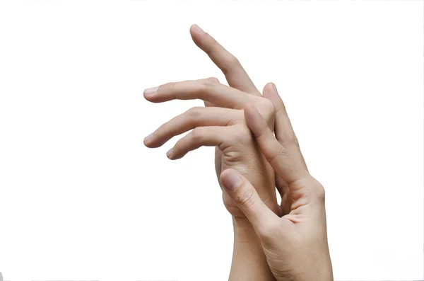 Pielęgnacji rąk kobieta na białym tle — Zdjęcie stockowe