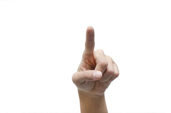 Woman finger pointing on white background — Stock Photo, Image