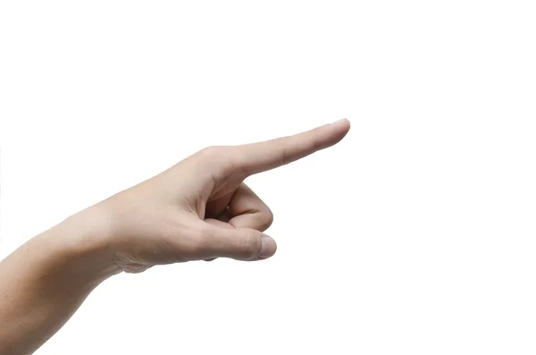 Dedo de mujer apuntando sobre fondo blanco —  Fotos de Stock