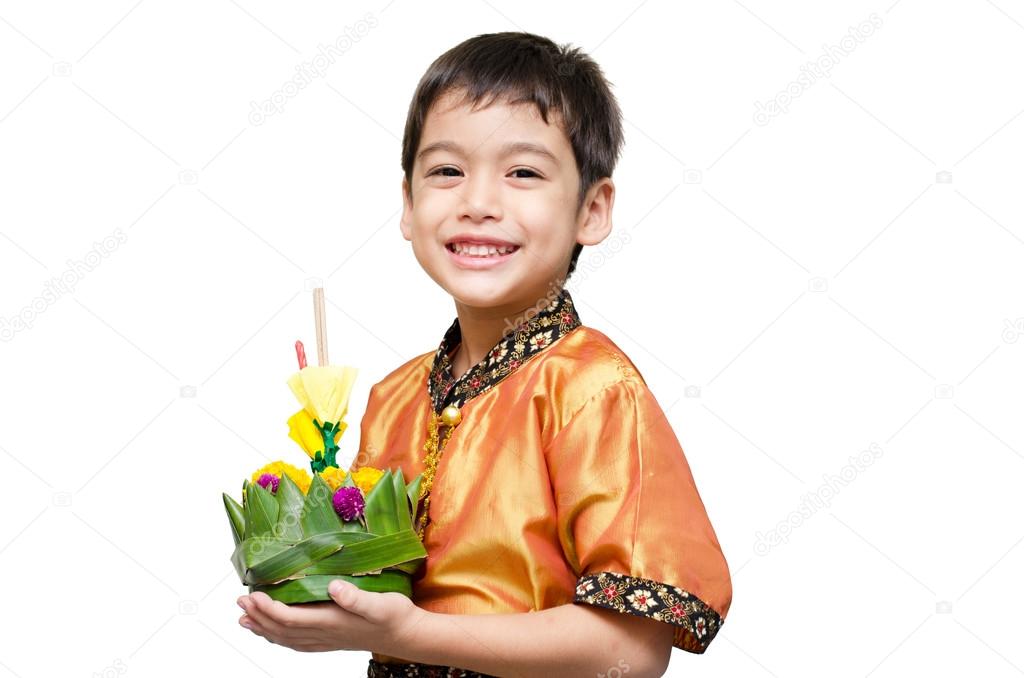 Little boy taking krothing in Loy Kratong floating festival 