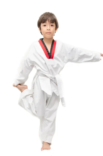 Little tae kwon do boy martial art warm up — Stock Photo, Image