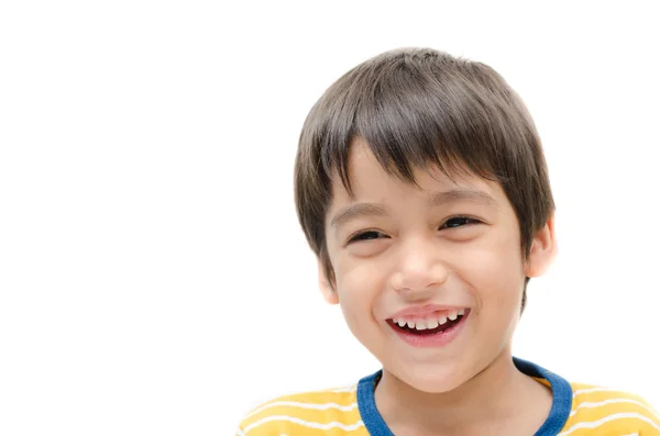 Mały chłopiec portret z bliska twarz na białym tle — Zdjęcie stockowe