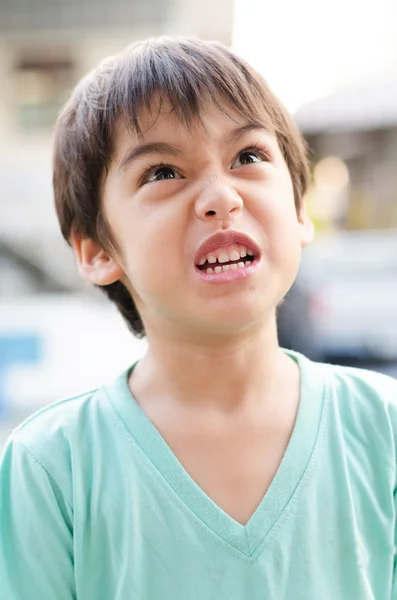 Little boy with angry grumpy face — Stock Photo, Image