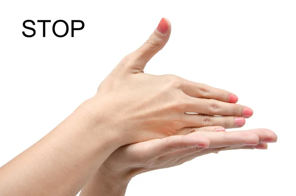 Vrouw hand Asl Amerikaanse gebarentaal op witte achtergrond — Stockfoto