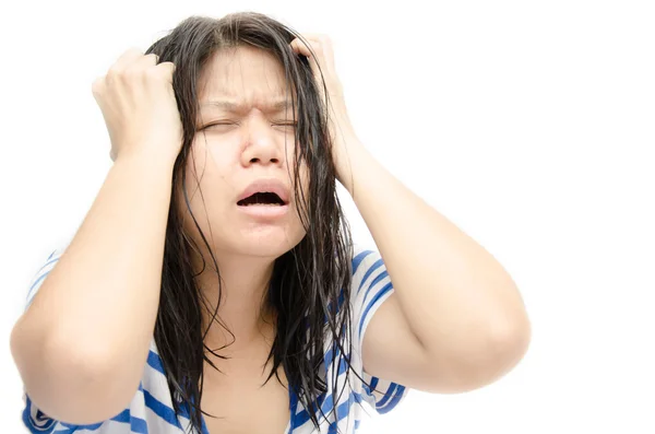 Γυναίκα τόνισε τρελός τραβώντας τα μαλλιά στην απογοήτευση — Φωτογραφία Αρχείου