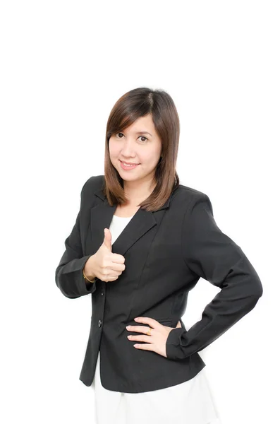 Asian Business  woman in suit thumb up portrait on white backgro — Stock Photo, Image