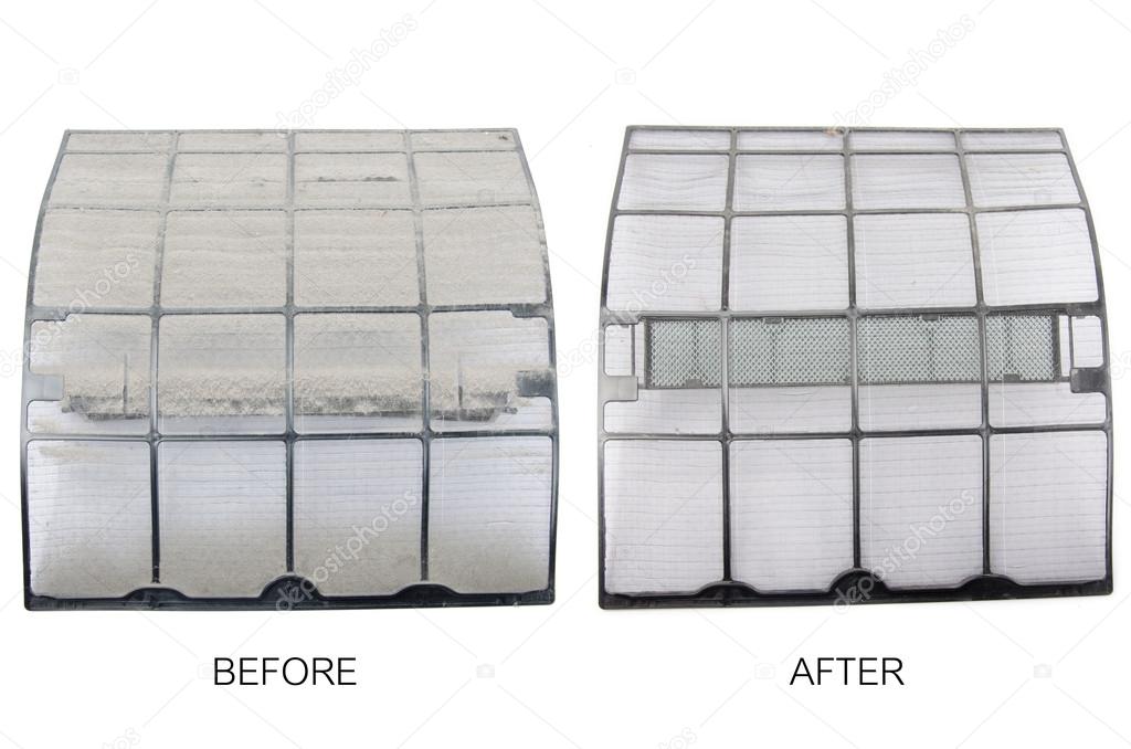 Before and after air conditioner dust in the filter
