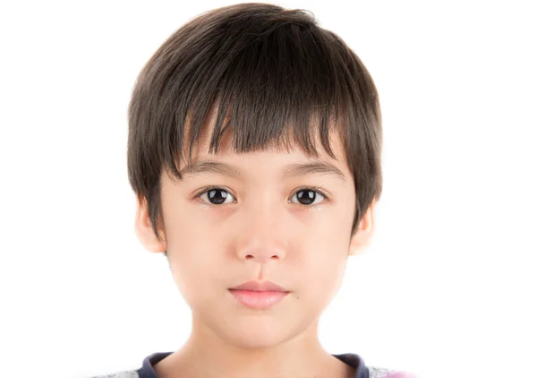 Little boy taking photo portrait with beautiful eyes on white ba — Stock Photo, Image