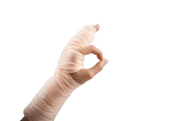 Mulher mão osso quebrado makehand sinal ok — Fotografia de Stock