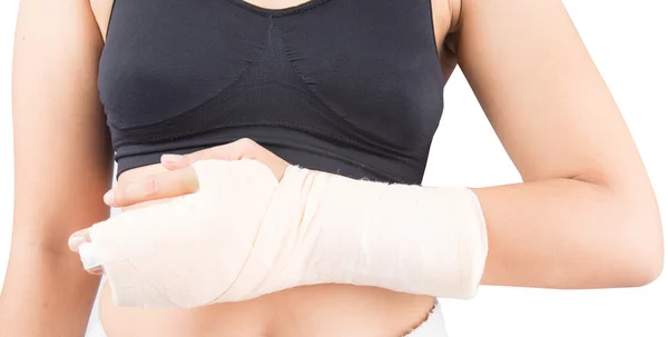 Woman in accident bone in finger broken from work out — Stock Photo, Image