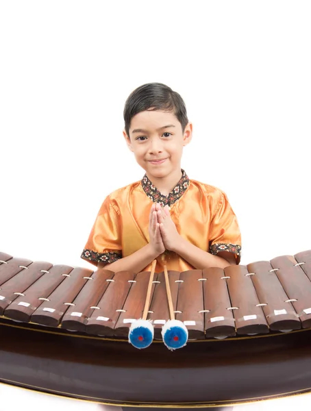 Little boy learning Thai classical xylophone instument — Stock Photo, Image