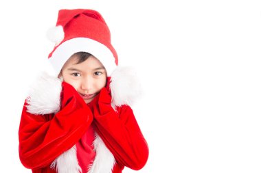 Küçük çocuk Noel Baba giyen Noel kırmızı bez