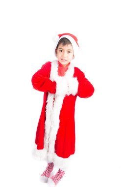 Küçük çocuk Noel Baba giyen Noel kırmızı bez