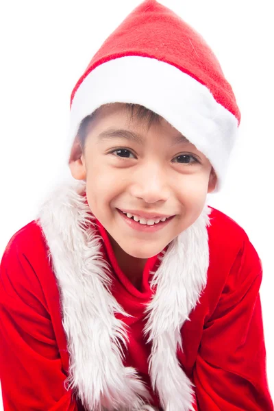 サンタ クロースをはいた男の子クリスマス赤布 — ストック写真