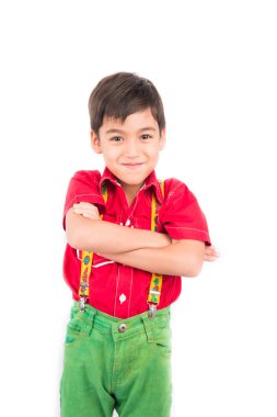 Küçük mutlu çocuk gülmek kamera portre seyir