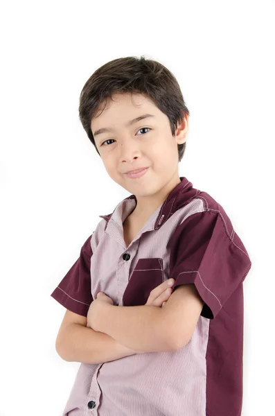 Pequeño retrato de niño de cerca la cara sobre fondo blanco —  Fotos de Stock