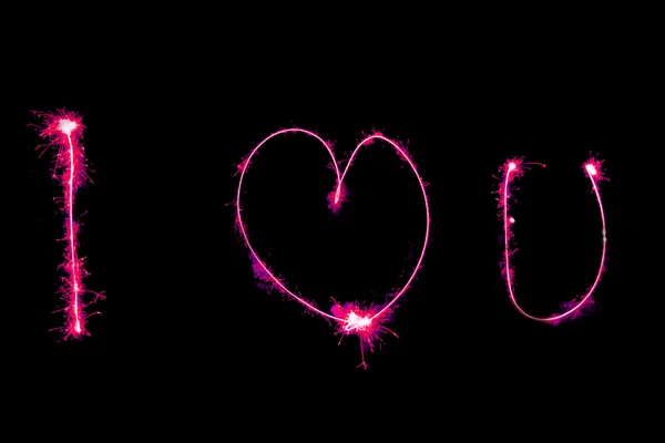 I love you word from fire work hand writing — Stock Photo, Image