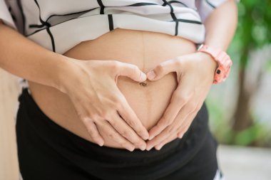 kalp şeklinde ellerini tutarak hamile kadın 