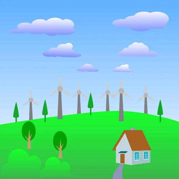 Alternativní energetické zdroje., Farma větrných turbín. — Stockový vektor