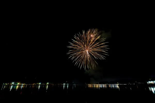 Fireworks at riverside — Stock Photo, Image