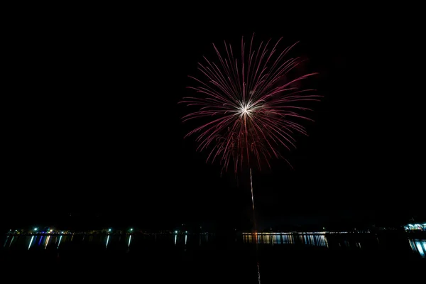 Fireworks at riverside — Stock Photo, Image