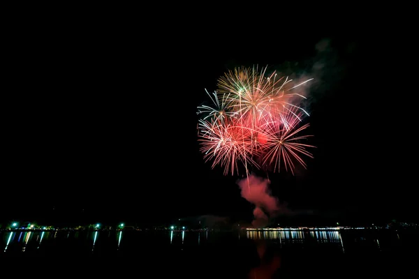 Fireworks at riverside — Stock Photo, Image