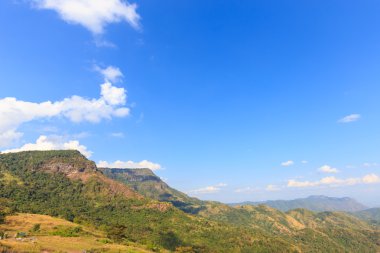 bulutlar ve mavi gökyüzü ile çayır dağ