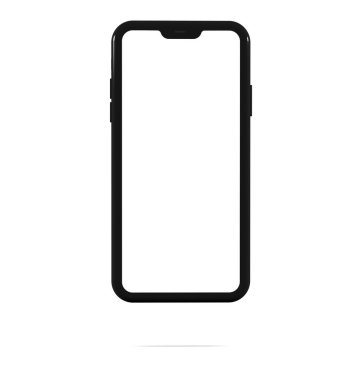 Siyah bir cep telefonunun kopyası, beyaz arka planda yüzüyor. Başvuru ya da web sitesi resmi koymak için ideal. Şablon. üç boyutlu illüstrasyon.