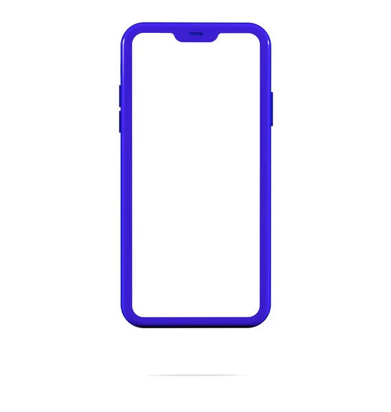 Egy Kék Mobiltelefon Makettje Frontálisan Lebegve Fehér Háttérrel Ideális Hogy — Stock Fotó