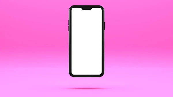 Black Cell Phone Mockup Pink Background Blank Screen Put Image — Stock Photo, Image