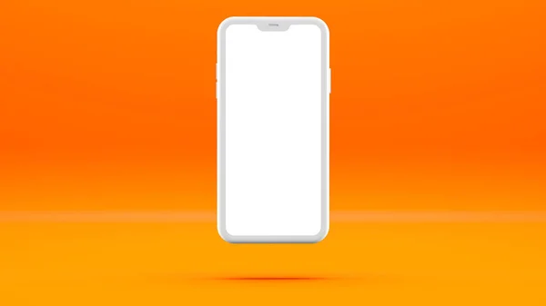 Maqueta Teléfono Celular Blanco Fondo Naranja Con Una Pantalla Blanco — Foto de Stock