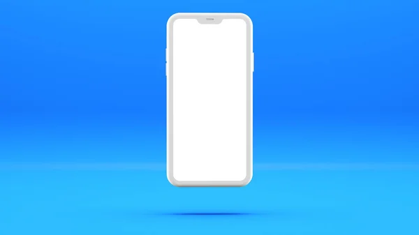 Maqueta Teléfono Celular Blanco Fondo Azul Con Una Pantalla Blanco —  Fotos de Stock