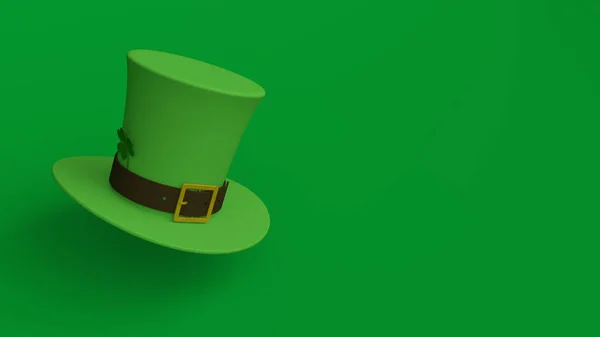 レプレショーンの帽子聖パトリックの饗宴のために 帽子は緑の背景に隔離され お祝いのポスター スライダー ウェブサイトやカードを飾るために理想的です 立体イラスト フローティングハット — ストック写真