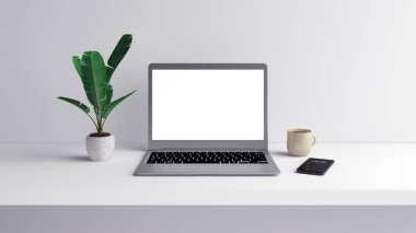 Masadaki bir defterin üç boyutlu bir kopyası. Ekran boş, bir web sitesi veya uygulama için özel tasarım için ideal.