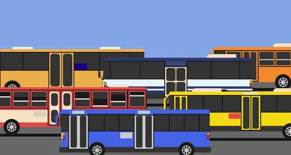 Muchos Autobuses Que Conducen Carretera Como Grupo Turistas Con Espacio — Vector de stock