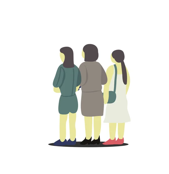 Работы Трех Девушек Стоящих Вместе Ожидании Путешествия — стоковый вектор