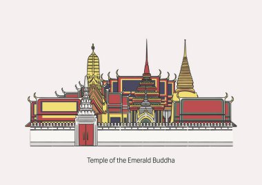 Wat Phra Kaew olarak da bilinen Tayland Kraliyet Ailesi 'nin ana tapınağı olan Zümrüt Buda Tapınağı' nın betimlemesi..