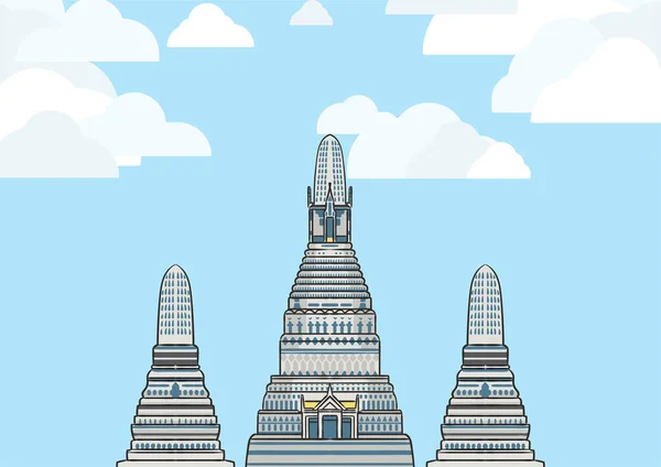 Landschaftsgrafik Des Wat Arun Des Berühmtesten Tempels Bangkok Thailand Mit — Stockvektor