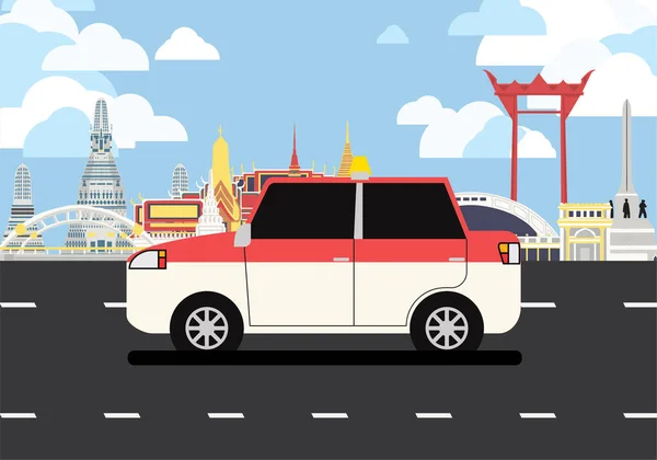 Unidad Taxi Rosa Blanca Pasa Por Muchos Lugares Interés Bangkok — Vector de stock