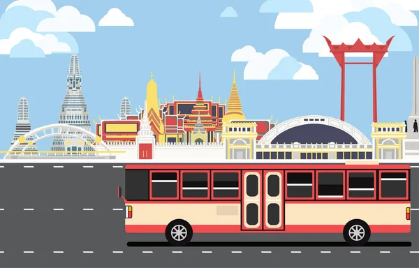 Unidad Autobús Rojo Pasa Por Muchos Lugares Interés Bangkok Ciudad — Vector de stock