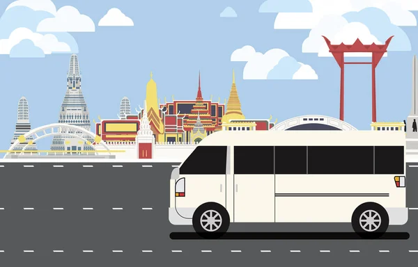 White Van Drive Passare Molti Punti Riferimento Bangkok Principale Città — Vettoriale Stock