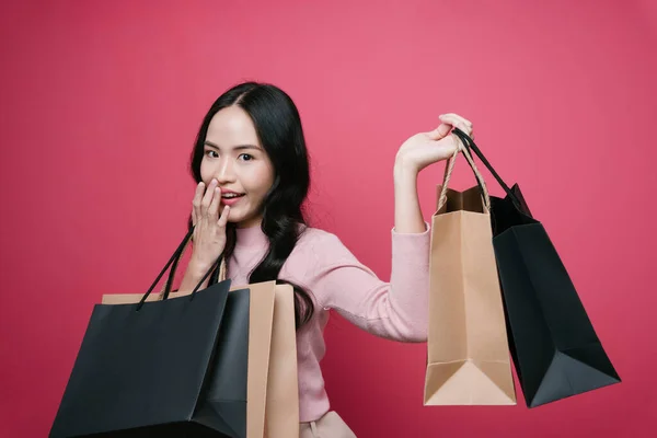 Amante Las Compras Asiáticas Disfrutar Comprar Cosas Centro Comercial Chica —  Fotos de Stock