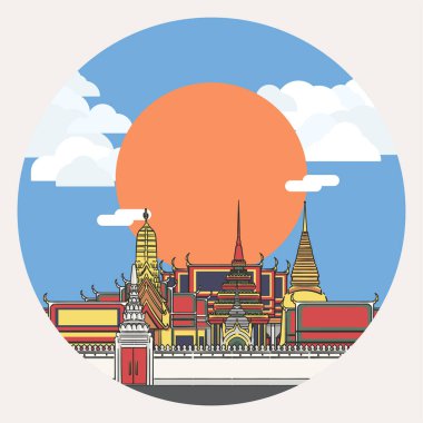Zümrüt Buddha Tapınağı 'nın tasviri. Tayland Kraliyet Ailesi' nin ana tapınağı. Wat Phra Kaew olarak da bilinir..