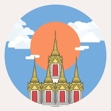 Loha Prasat olarak bilinen Wat Ratchanadda 'nın bir başka resmi, Bangkok, Tayland' da gün ışığı ve bulutlu gökyüzü ile ünlü bir turizm merkezi..