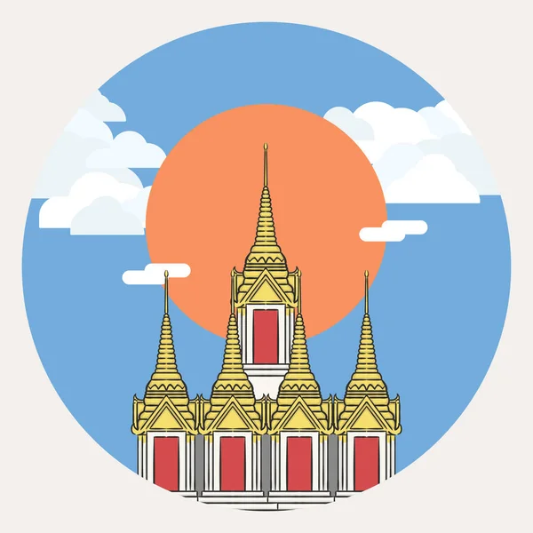 Illustration Wat Ratchanadda Known Loha Prasat Another Famous Tourist Attraction — Stock Vector