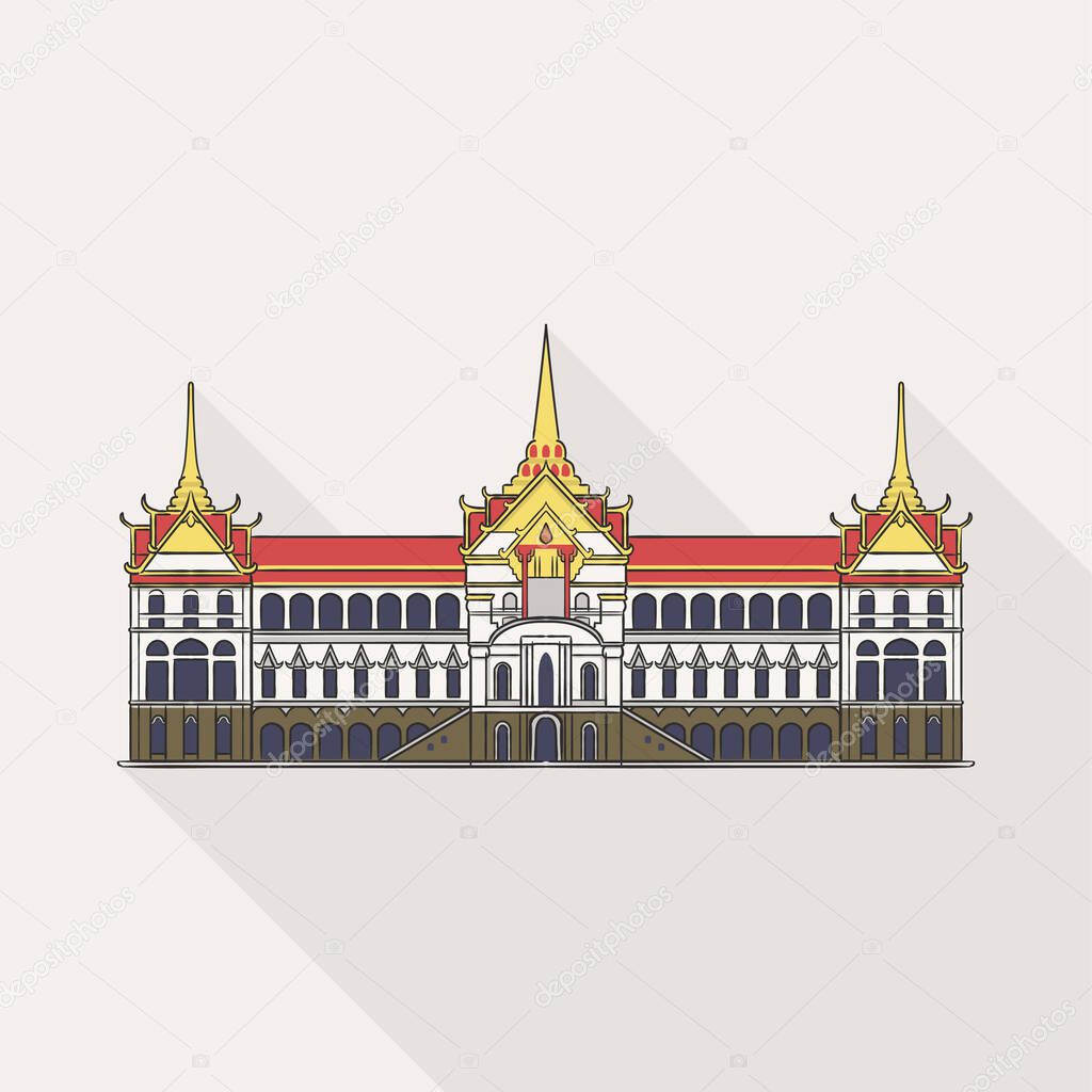The Grand Palace is the main house of Thai Royal Family, the palace is in Bangkok, the center of Thailand on white background.