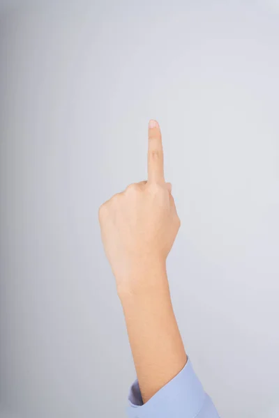 Frauenhand Mit Zeigefinger Isoliert Über Weißem Hintergrund Wählen Oder Auswählen — Stockfoto