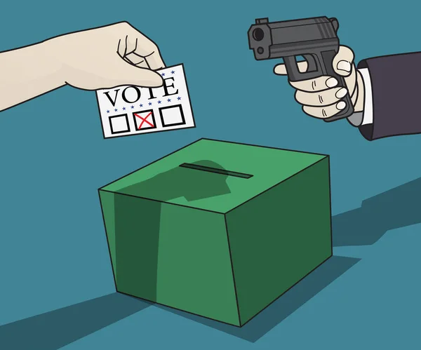 Una Mano Politico Tiene Pistola Costringe Popolo Votare Suo Partito — Vettoriale Stock